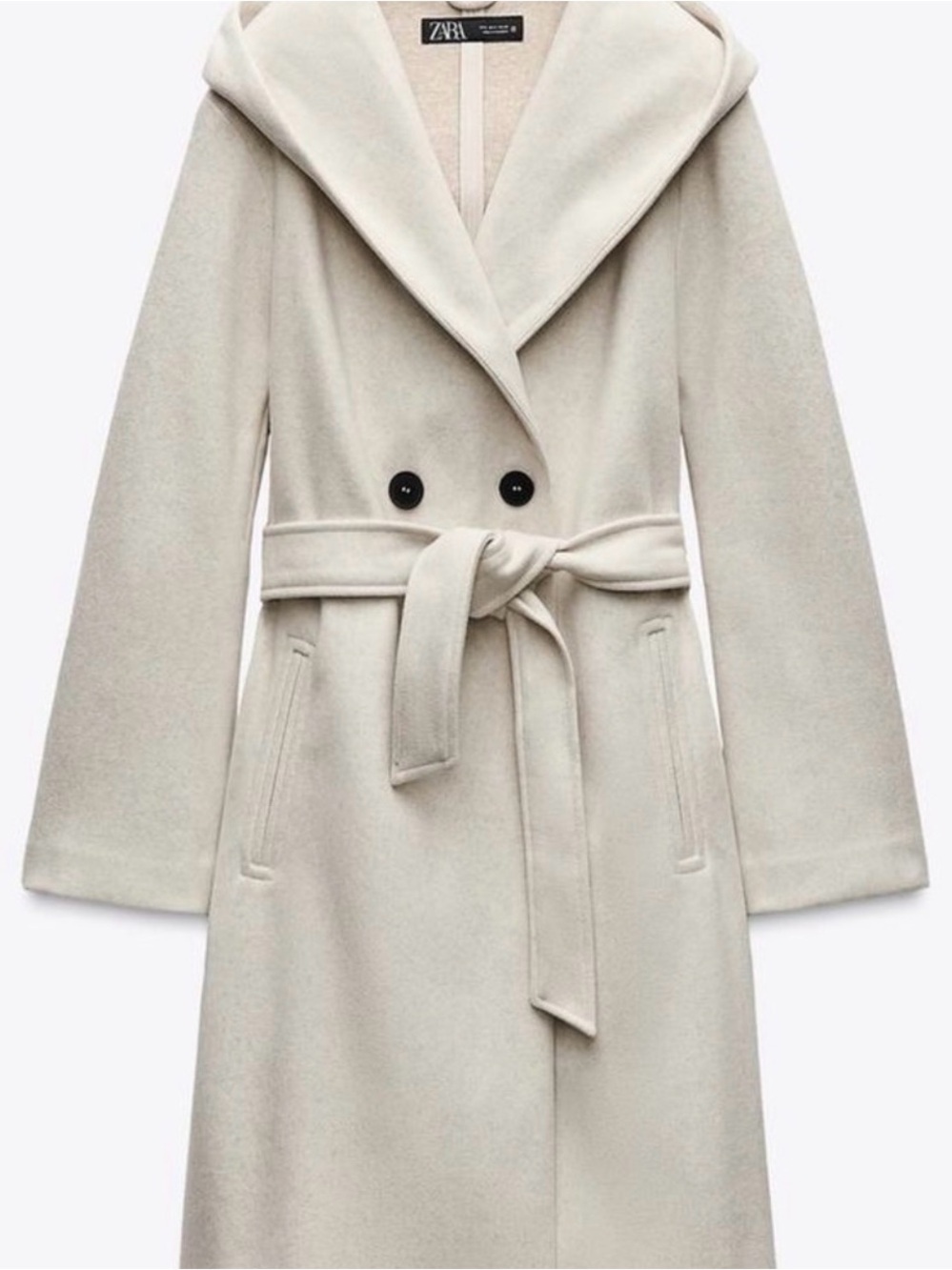 Zara Beige Hooded Coat with Self-Tie Belt